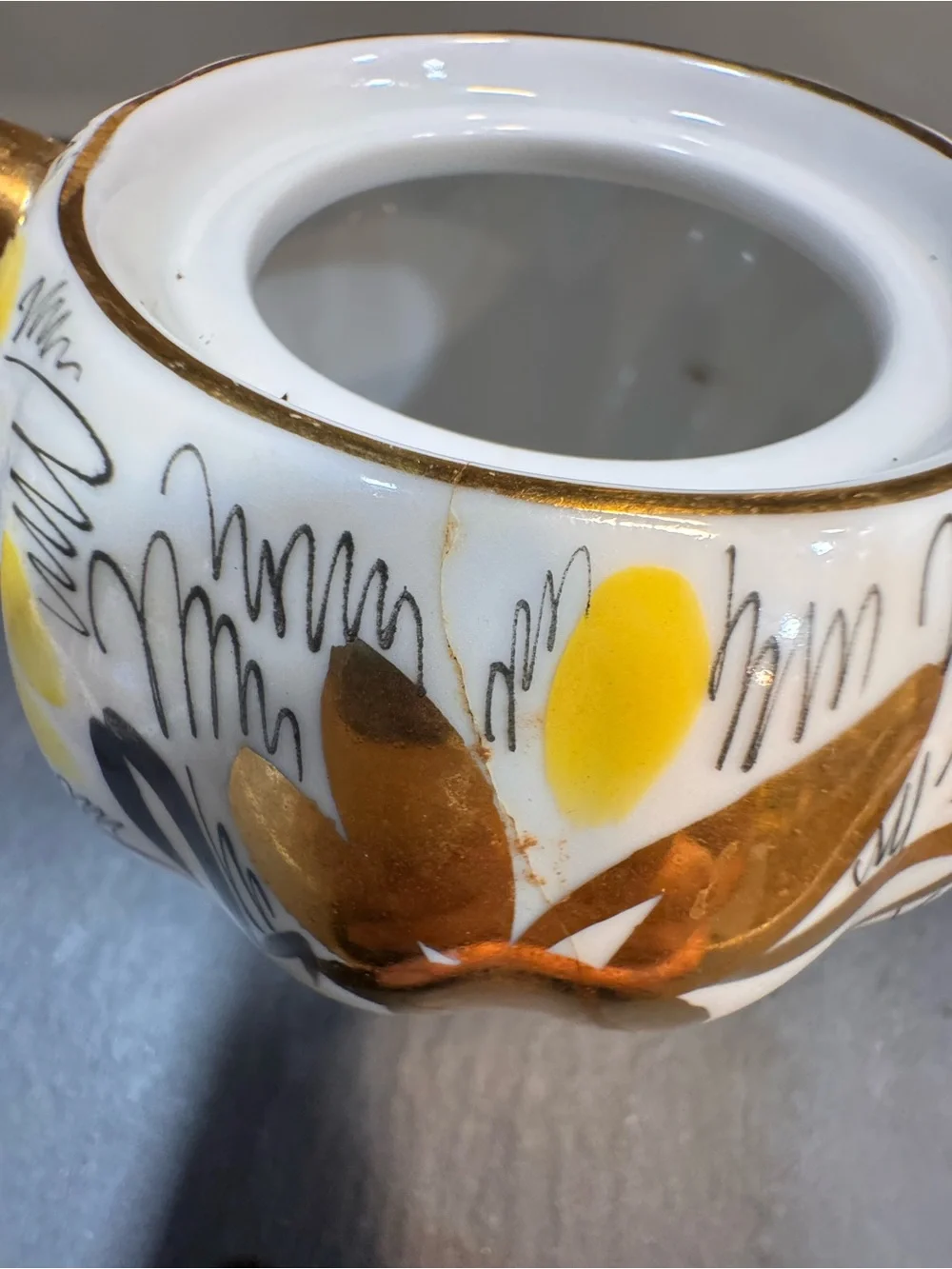 Vintage Lomonosov USSR Golden Daisy Porcelain Coffee Set - 9 Piece Partial Set